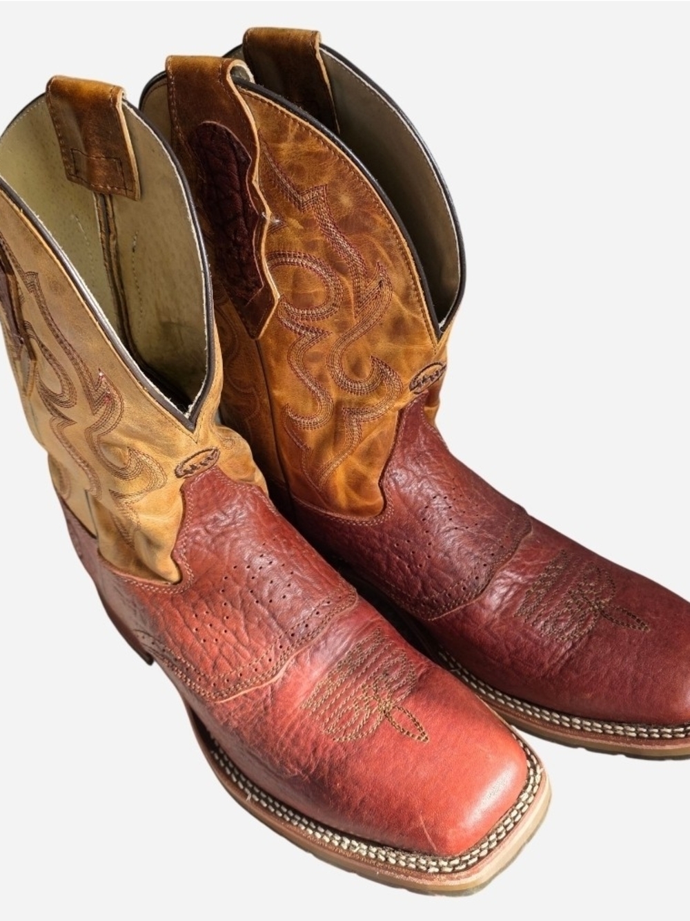 Double H Two-Tone Red and Tan Western Cowboy Boots